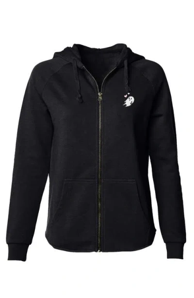 Dalix Heartly Ghost Zip Fleece Hoodie In Black