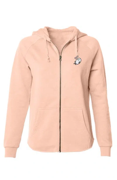 Dalix Heartly Ghost Zip Fleece Hoodie In Blush