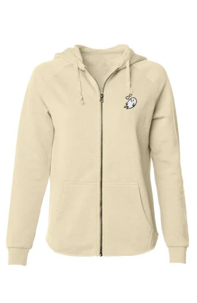Dalix Heartly Ghost Zip Fleece Hoodie In Bone