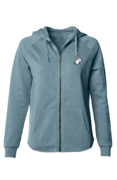 Dalix Heartly Ghost Zip Fleece Hoodie In Misty Blue