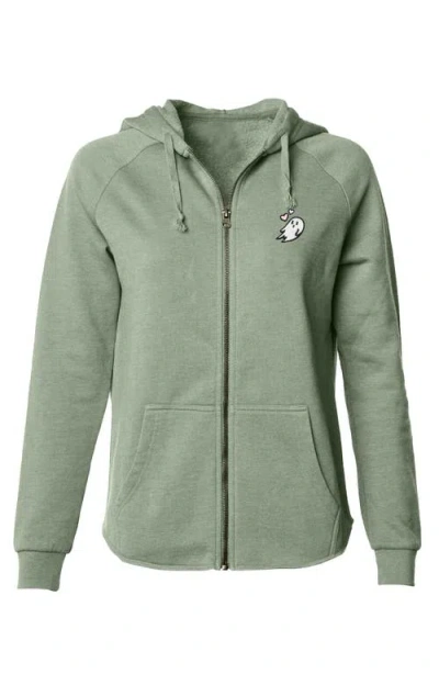 Dalix Heartly Ghost Zip Fleece Hoodie In Sage