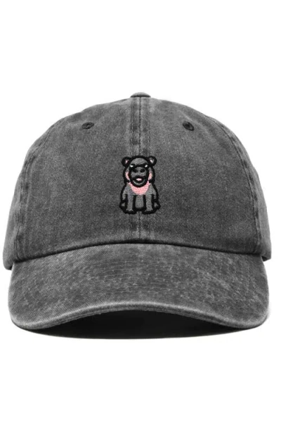 Dalix Hippo Embroidered Adjustable Hat In Washed Black