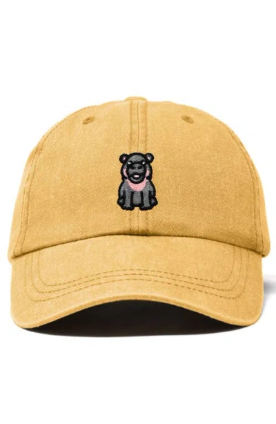 Dalix Hippo Embroidered Adjustable Hat In Washed Gold
