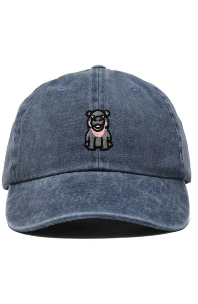 Dalix Hippo Embroidered Adjustable Hat In Washed Navy Blue
