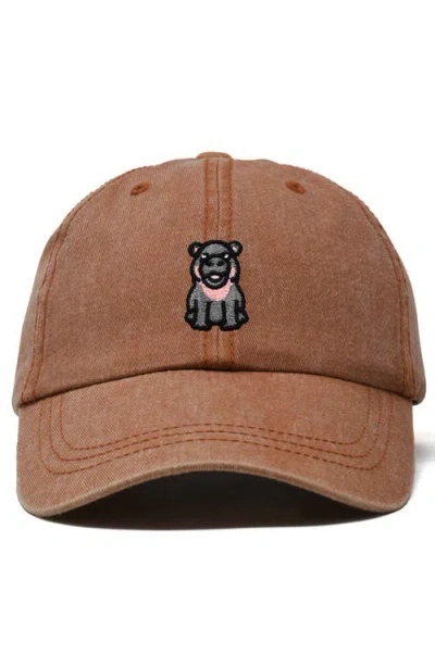 Dalix Hippo Embroidered Adjustable Hat In Washed Orange