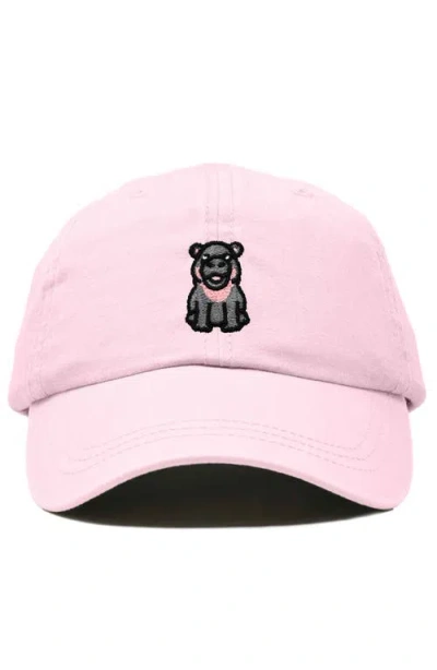 Dalix Hippo Embroidered Adjustable Hat In Washed Pink