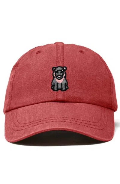 Dalix Hippo Embroidered Adjustable Hat In Washed Red