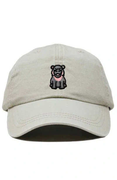 Dalix Hippo Embroidered Adjustable Hat In Washed Stone White