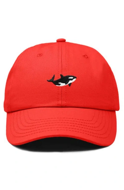 Dalix Killer Whale Embroidered Dad Hat In Red