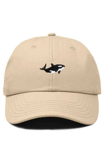 Dalix Killer Whale Embroidered Dad Hat In Khaki