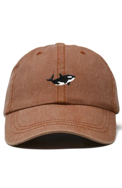 Dalix Killer Whale Embroidered Dad Hat In Brown