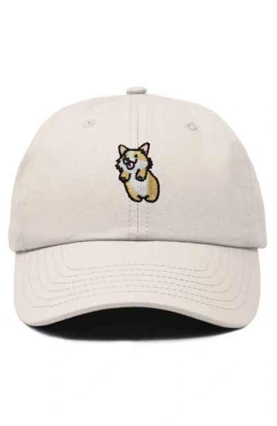 Dalix Leaping Corgi Embroidered Cap In Beige