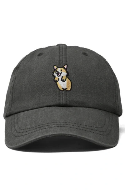 Dalix Leaping Corgi Embroidered Cap In Gray