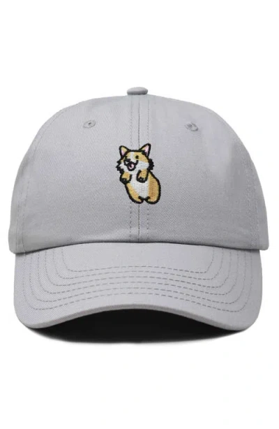 Dalix Leaping Corgi Embroidered Cap In Gray