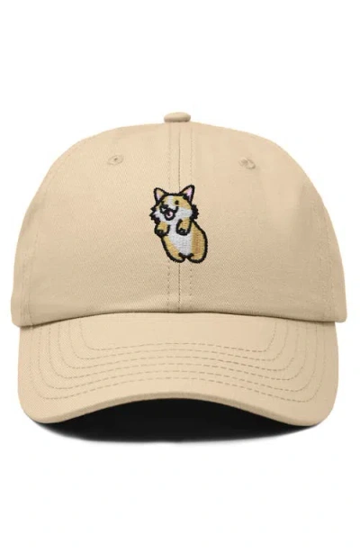 Dalix Leaping Corgi Embroidered Cap In Neutral