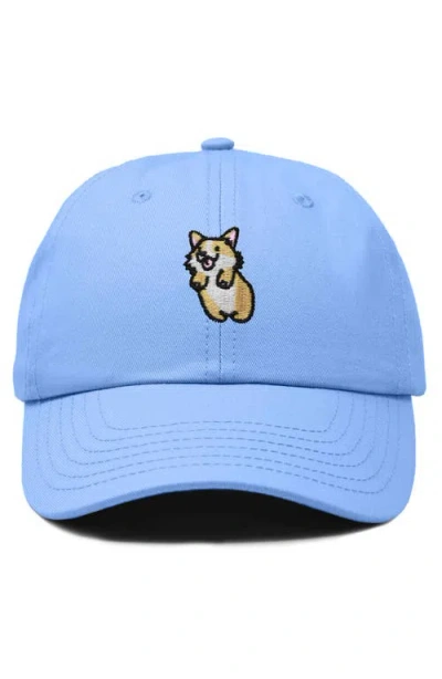 Dalix Leaping Corgi Embroidered Cap In Light Blue