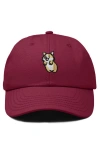 Dalix Leaping Corgi Embroidered Cap In Maroon