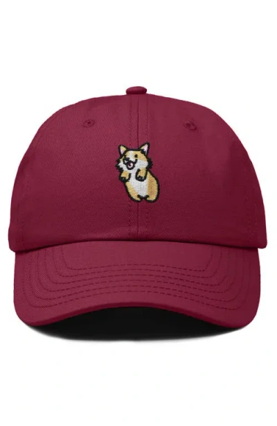 Dalix Leaping Corgi Embroidered Cap In Burgundy
