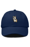 Dalix Leaping Corgi Embroidered Cap In Navy Blue