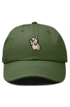 Dalix Leaping Corgi Embroidered Cap In Green