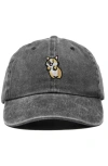 Dalix Leaping Corgi Embroidered Cap In Washed Black