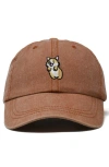 Dalix Leaping Corgi Embroidered Cap In Brown