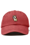 Dalix Leaping Corgi Embroidered Cap In Burgundy