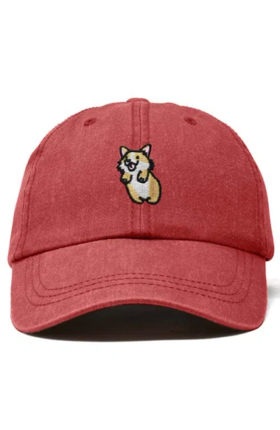Dalix Leaping Corgi Embroidered Cap In Burgundy