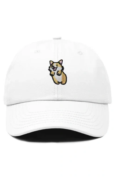 Dalix Leaping Corgi Embroidered Cap In White
