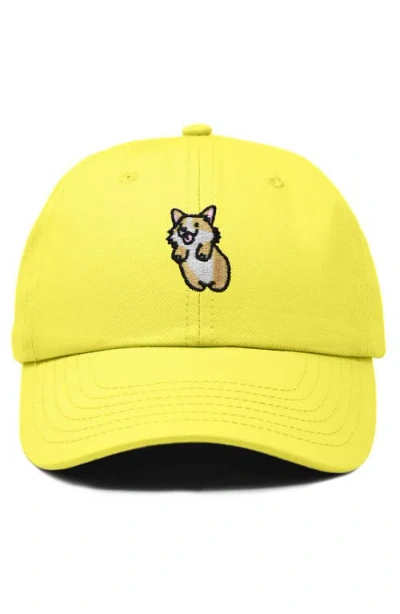 Dalix Leaping Corgi Embroidered Cap In Yellow