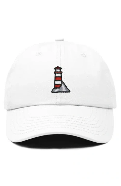 Dalix Lighthouse Embroidered Dad Hat In White