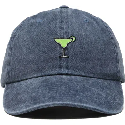 Dalix Margarita Embroidered Dad Hat In Washed Navy Blue