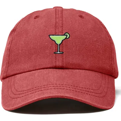 Dalix Margarita Embroidered Dad Hat In Washed Red