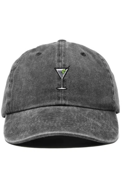 Dalix Martini Embroidered Casual Cap In Washed Black