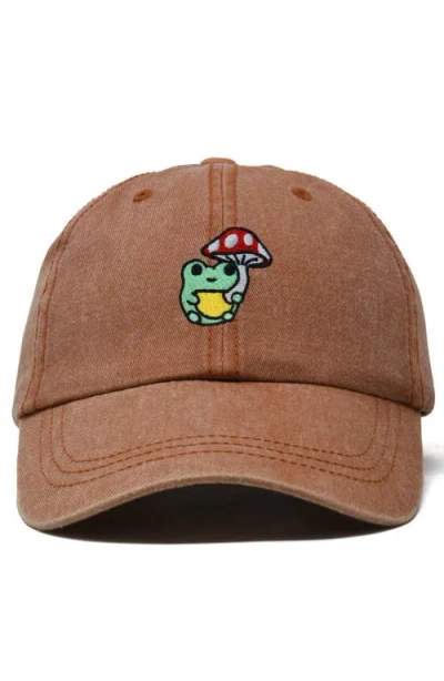 Dalix Mushroom Frog Embroidered Hat In Brown