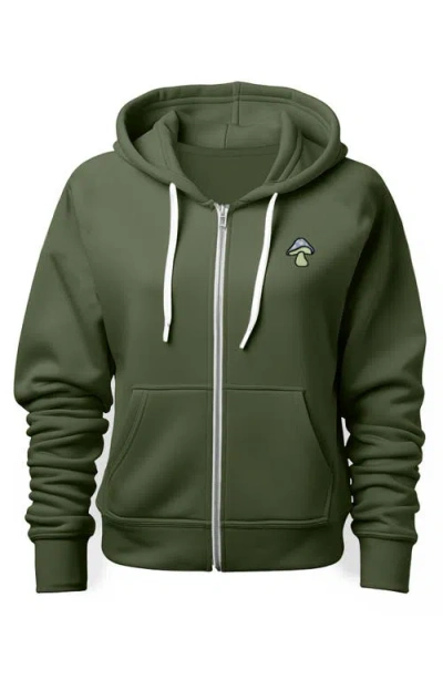 Dalix Mushroom Zip Hoodie In Military Green