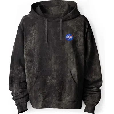 Dalix Nasa Mineral Wash Hoodie  Nasa Embroidered Fleece Hoodie Mineral Wash Long Sleeve Sweatshirt Me In Black