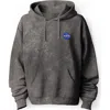 Dalix Nasa Mineral Wash Hoodie  Nasa Embroidered Fleece Hoodie Mineral Wash Long Sleeve Sweatshirt Me In Gray