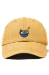 Dalix Noodles Embroidered Casual Cap In Washed Gold