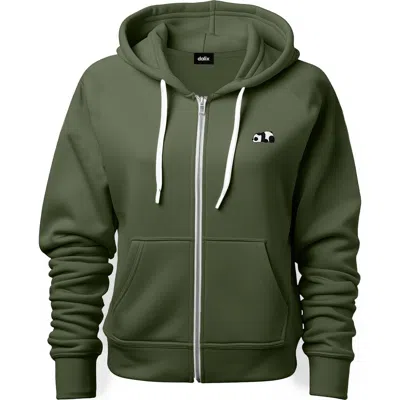 Dalix Panda Zip Hoodie In Military Green