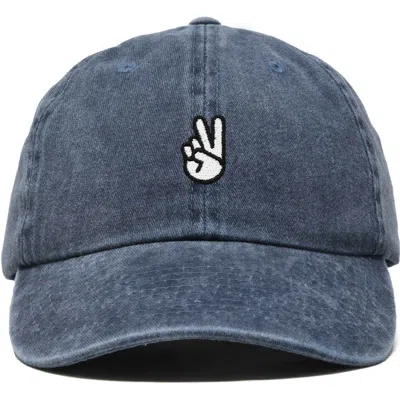 Dalix Peace Sign Embroidered Dad Hat In Washed Navy Blue
