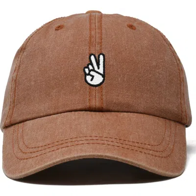 Dalix Peace Sign Embroidered Dad Hat In Washed Orange