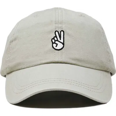 Dalix Peace Sign Embroidered Dad Hat In Washed Stone White