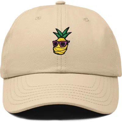 Dalix Pineapple Embroidered Dad Hat In Khaki