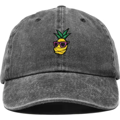 Dalix Pineapple Embroidered Dad Hat In Washed Black