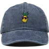 Dalix Pineapple Embroidered Dad Hat In Washed Navy Blue