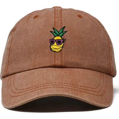 Dalix Pineapple Embroidered Dad Hat In Washed Orange