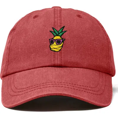 Dalix Pineapple Embroidered Dad Hat In Washed Red