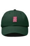 Dalix Pink Gummy Embroidered Casual Cap In Dark Green