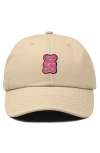 Dalix Pink Gummy Embroidered Casual Cap In Khaki